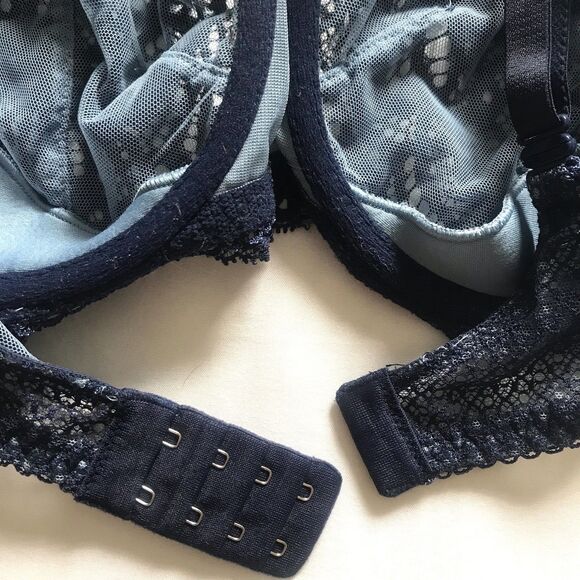 Victoria’s Secret Blue Lace Dream Angels Push Up Without Padding Bra Size 34DD - Picture 7 of 9